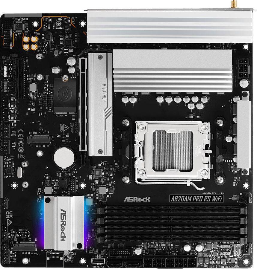 Материнская плата Asrock A620AM Pro RS WiFi Socket AM5 AMD A620A 4xDDR5 mATX AC`97 8ch(7.1) 2.5Gg RAID+HDMI+DP