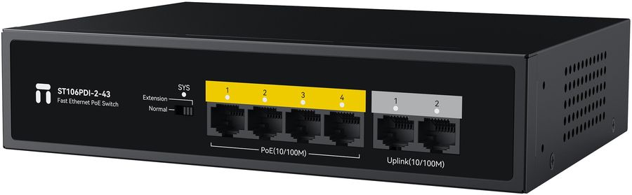 Коммутатор Netis ST106PDI-2-43 (L2) 6x100Мбит/с 4PoE 43W неуправляемый
