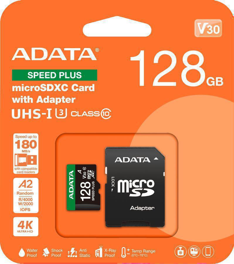 Флеш карта microSDXC 128GB A-Data UD128GUI3V30A2SP-RA1 Speed Plus V30 A2 + adapter