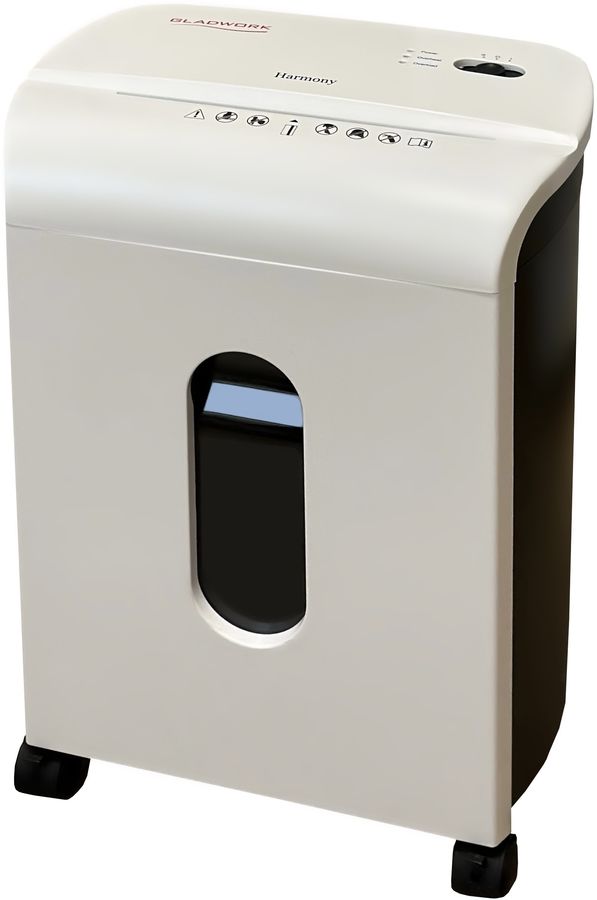 Шредер Gladwork Harmony P-7M белый/черный (секр.P-5) фрагменты 7лист. 13.25лтр. скрепки скобы пл.карты