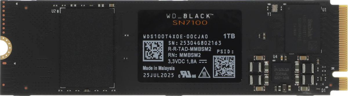 Накопитель SSD WD PCIe 4.0 x4 1TB WDS100T4X0E SN7100 Black M.2 2280 7250/6900