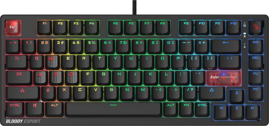 Клавиатура A4Tech MS76 механическая черный USB Multimedia for gamer LED кабель 1.8м