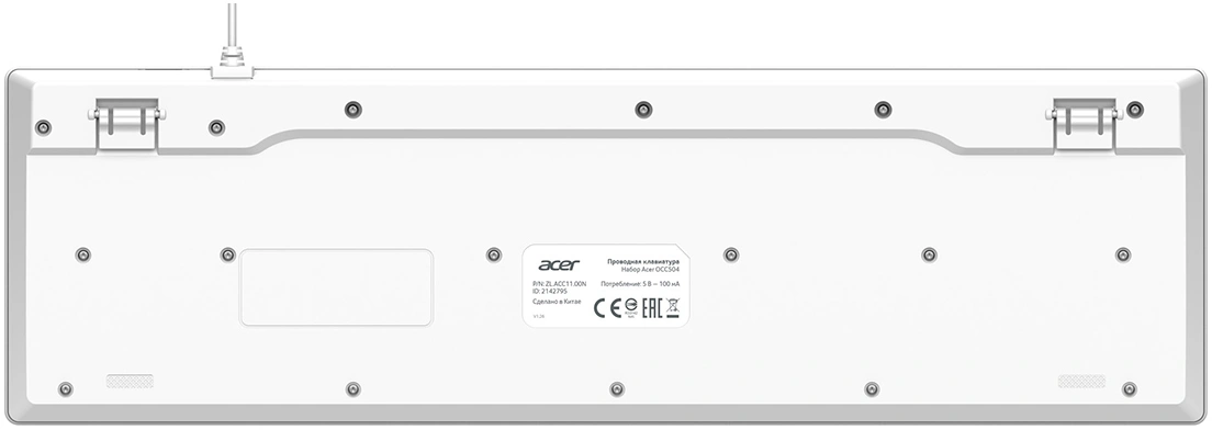 Клавиатура + мышь Acer OCC504 клав:белый мышь:белый USB Multimedia (ZL.ACC11.00N)