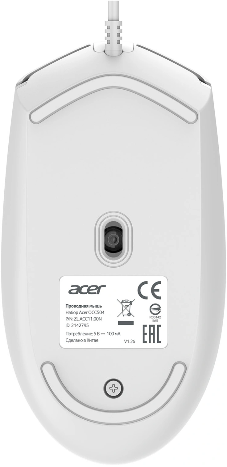 Клавиатура + мышь Acer OCC504 клав:белый мышь:белый USB Multimedia (ZL.ACC11.00N)