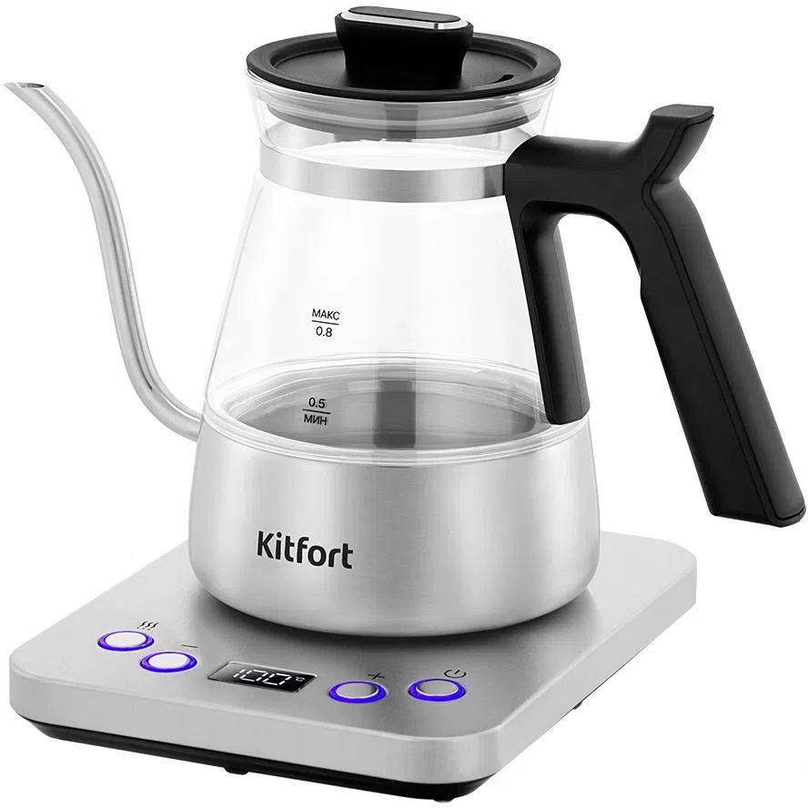 Чайник электрический Kitfort КТ-8707 0.8л. 1300Вт нержавеющая сталь/черный корпус: Металл/стекло/пластик