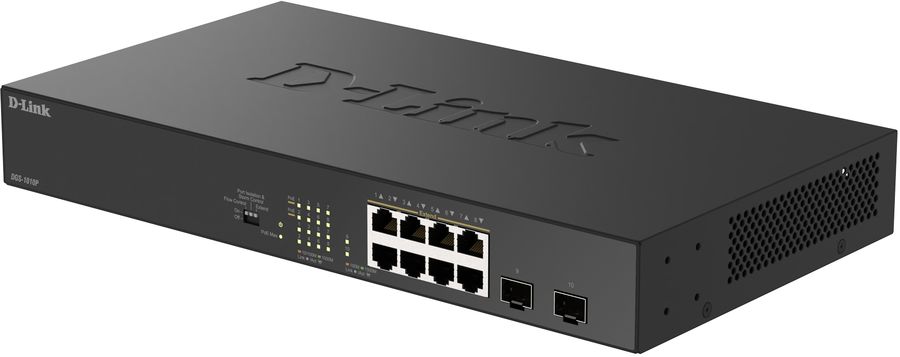 Коммутатор D-Link DGS-1010P/B1A (L2) 8x1Гбит/с 2SFP 8PoE 8PoE+ 125W неуправляемый