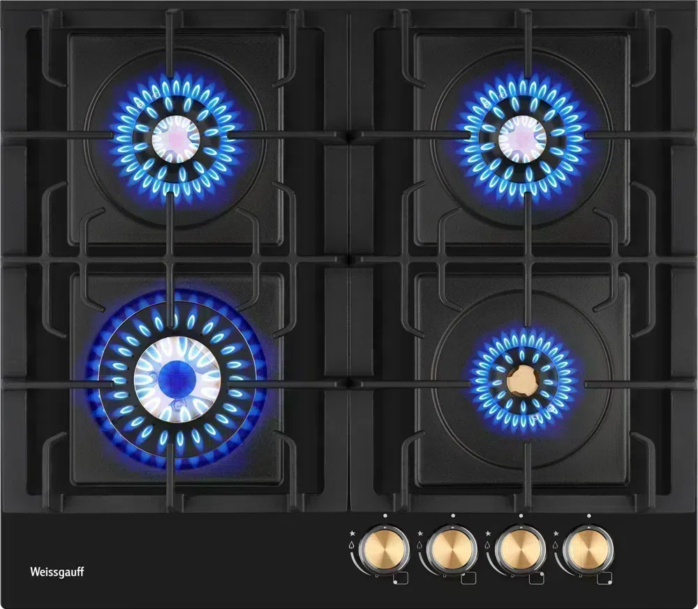Газовая варочная поверхность Weissgauff HGG 641 BV Volcano Burner Nano Matt Glass черный