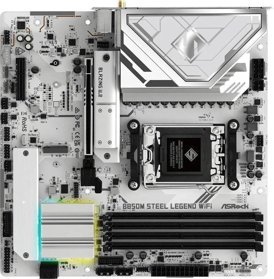 Материнская плата Asrock B850M STEEL LEGEND WIFI Socket AM5 AMD B850 4xDDR5 mATX AC`97 8ch(7.1) 2.5Gg RAID+HDMI+DP