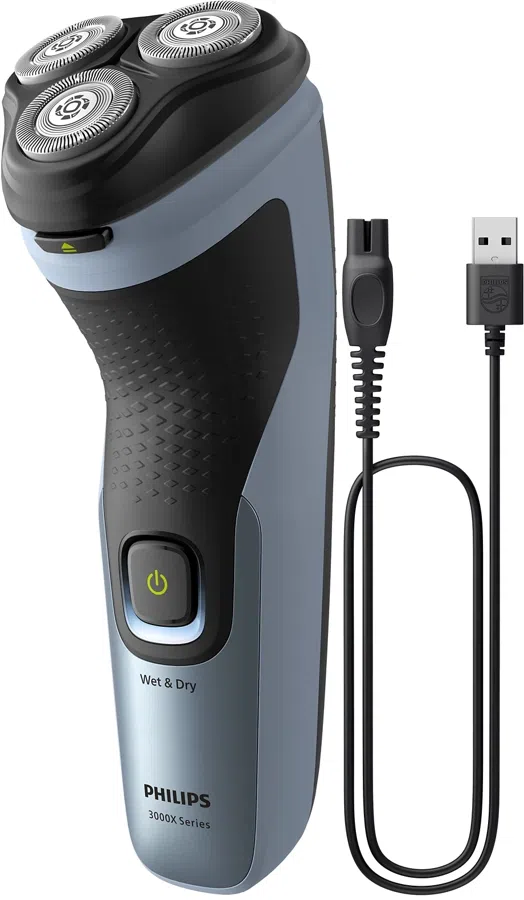 Бритва роторная Philips 3000X Series X3063/00 реж.эл.:3 питан.:аккум. черный/голубой