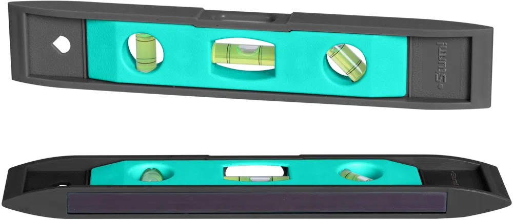 Уровень Sturm! 2015-08-225 пузырьковый 3глаз. магнит. литой бирюзовый/черный