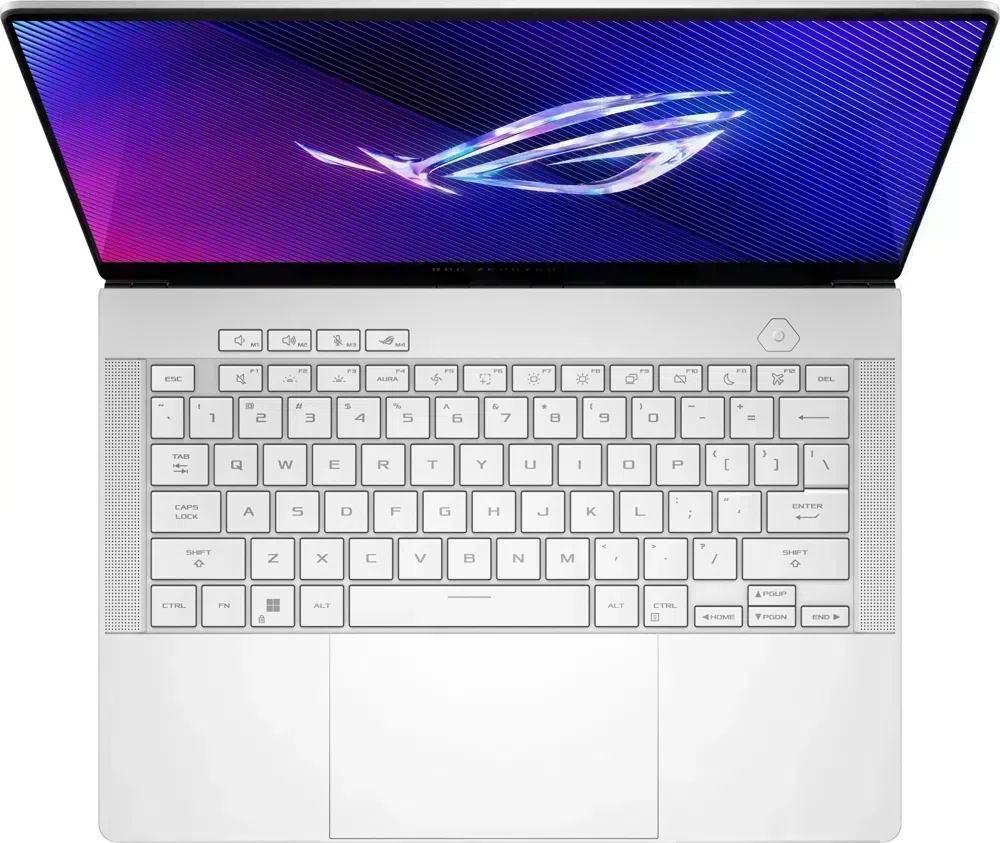 Ноутбук Asus ROG Zephyrus G14 GA403GM-SY020 Ryzen AI 9 465 32Gb SSD1Tb NVIDIA GeForce RTX 5060 8Gb 14" OLED 3K (2880x1800) без ОС white WiFi BT Cam Bag (90NR0QL2-M000V0)