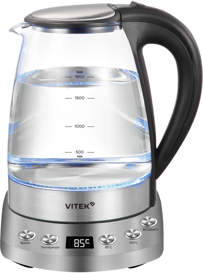 Чайник электрический Vitek VT-WK1075 1.7л. 1800Вт серебристый/черный корпус: металл/пластик