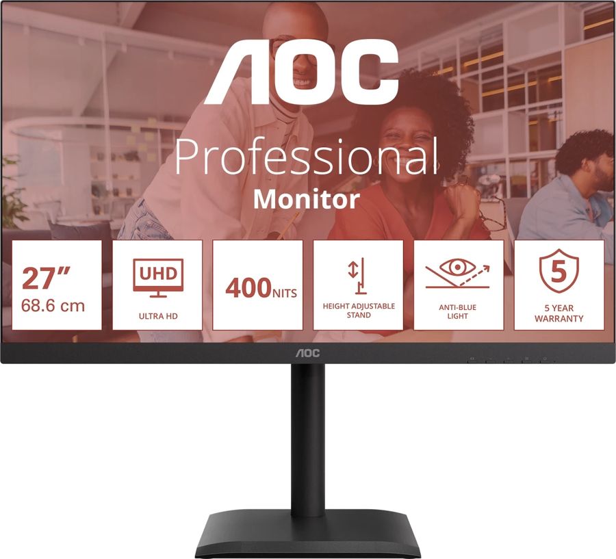 Монитор AOC 27" U27E4CV черный IPS LED 16:9 HDMI M/M матовая HAS Piv 400cd 3840x2160 60Hz DP 4K USB 6.83кг