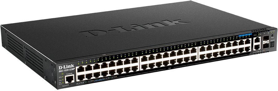 Коммутатор D-Link DGS-1520-52MP/A2A (L3) 48x1Гбит/с 2x10Гбит/с 4x2.5Гбит/с 2SFP+ 48PoE+ 370W управляемый