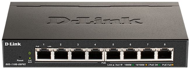 Коммутатор D-Link DGS-1100-08PV2/A4A (L2) 8x1Гбит/с 8PoE 64W настраиваемый