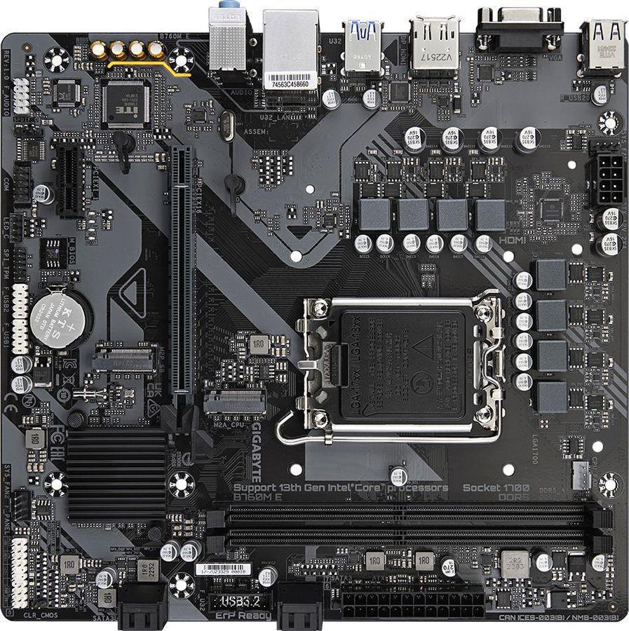 Материнская плата Gigabyte B760M E Soc-1700 Intel B760 2xDDR5 mATX AC`97 8ch(7.1) GbLAN RAID+VGA+HDMI+DP