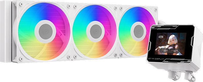 Система водяного охлаждения PcCooler GT360M Display ARGB Soc-AM5/AM4/1200/1700/1851 белый 4-pin 15-33.7dB Al LCD 310W Ret (GT360M-WHAWXX-GL)
