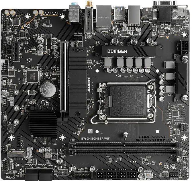 Материнская плата MSI B760M BOMBER WIFI Soc-1700 Intel B760 2xDDR5 mATX AC`97 8ch(7.1) 2.5Gg+VGA+HDMI+DP