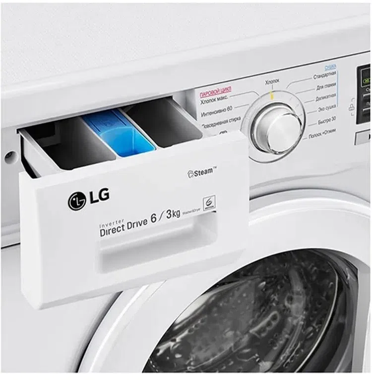 Стиральная машина LG F1296CDS0X класс: B загр.фронтальная макс.:6кг (с сушкой) белый инвертор