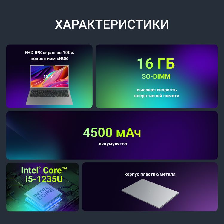 Ноутбук Digma Ascend Core i5 1235U 16Gb SSD512Gb Intel UHD Graphics 15.6" IPS FHD (1920x1080) Windows 11 Home grey WiFi BT Cam 4500mAh (DN15P5-ADXW07)