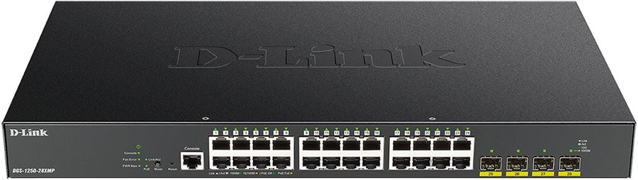 Коммутатор D-Link DGS-1250-28XMP/RU/A1A (L3) 24x1Гбит/с 4SFP+ 24PoE 370W управляемый