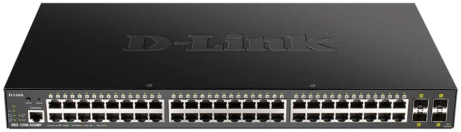 Коммутатор D-Link DGS-1250-52XMP/RU/A1A (L2+) 48x1Гбит/с 4SFP+ 48PoE 370W управляемый