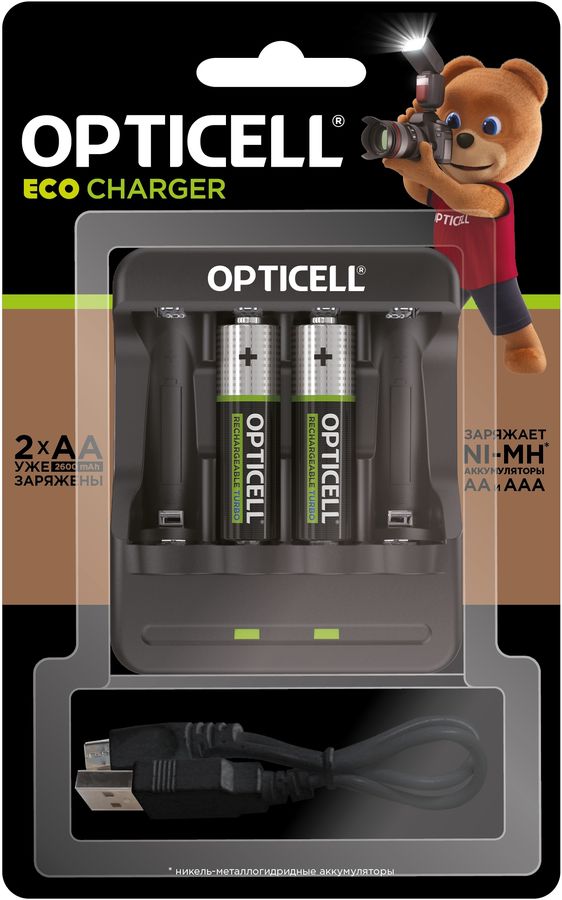 Аккумулятор + зарядное устройство Opticell Turbo АА 2600 mAh AA/AAA 2600mAh (2шт) блистер