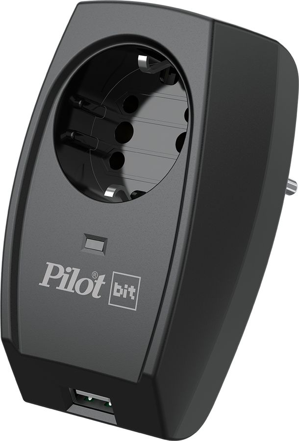 Сетевой фильтр Pilot Bit (USB) (1 розетка) черный (коробка)
