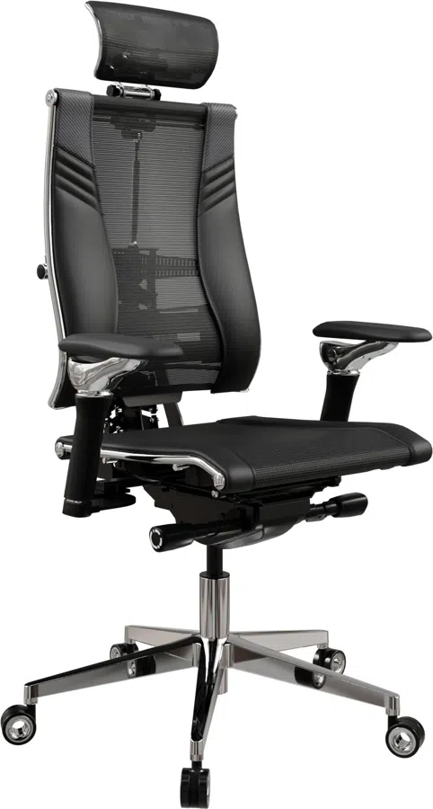 Кресло руководителя эргономичное Метта Yoga Spine Triumph B2 (Черный CC.50.15.13A) черный сиденье черный сет./экокожа с подголов. крестов.5-луч. металл хром