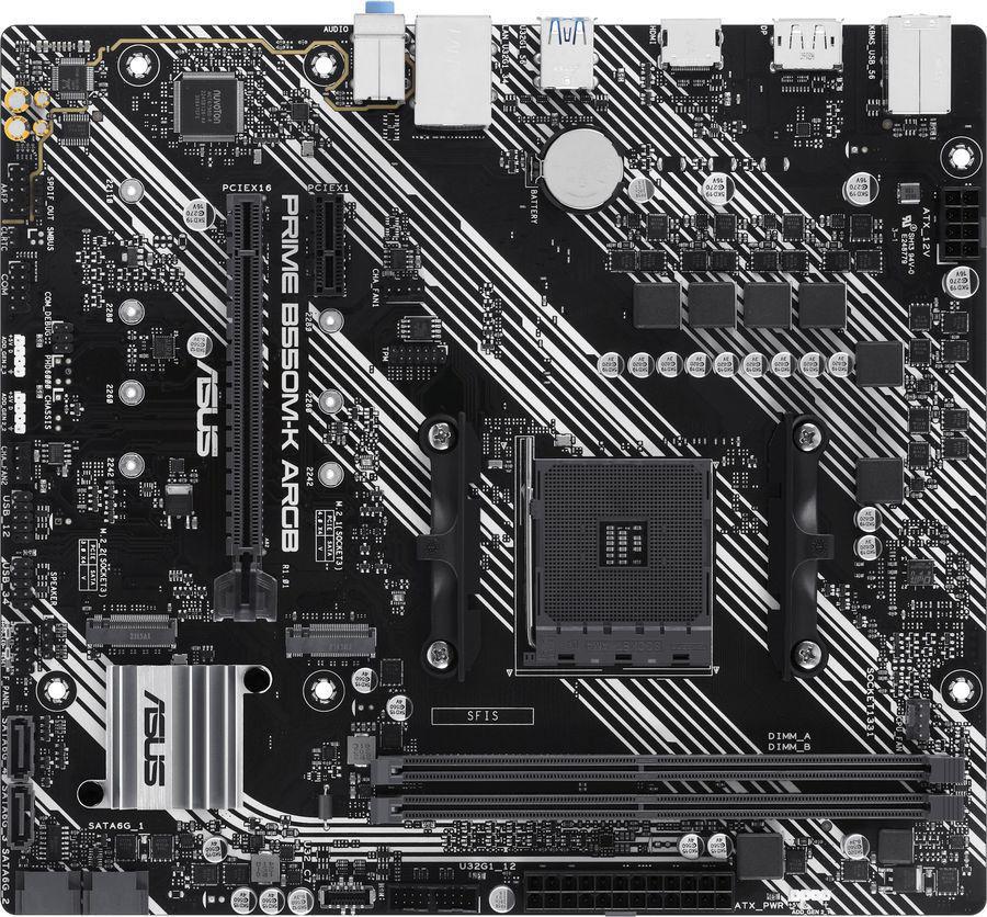 Материнская плата Asus PRIME B550M-K ARGB Soc-AM4 AMD B550 2xDDR4 mATX AC`97 8ch(7.1) GbLAN RAID+HDMI+DP