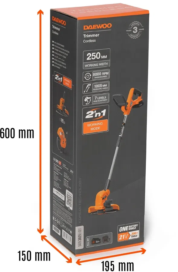 Триммер электрический Daewoo DATR 3021Li Set аккум. неразбор.штан. реж.эл.:леска