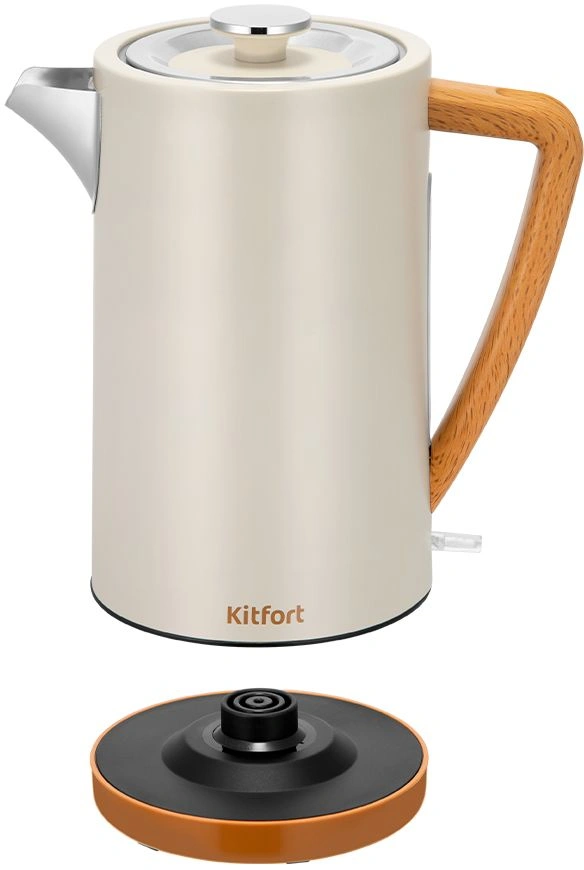 Чайник электрический Kitfort КТ-8715 1.7л. 2200Вт светло-серый/дерево корпус: пластик/металл