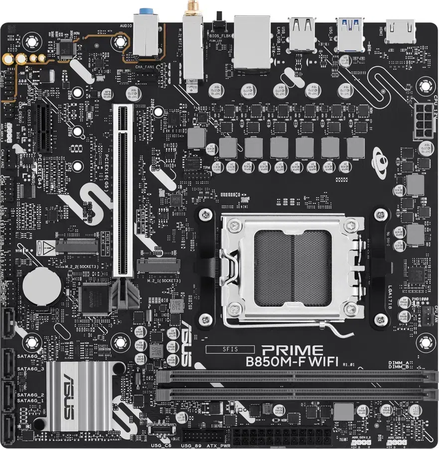 Материнская плата Asus PRIME B850M-F WIFI Socket AM5 AMD B850 2xDDR5 mATX AC`97 8ch(7.1) GbLAN RAID+VGA+HDMI