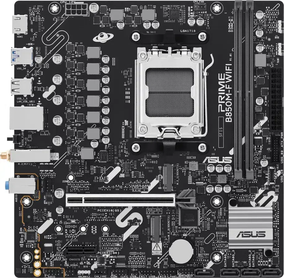 Материнская плата Asus PRIME B850M-F WIFI Socket AM5 AMD B850 2xDDR5 mATX AC`97 8ch(7.1) GbLAN RAID+VGA+HDMI