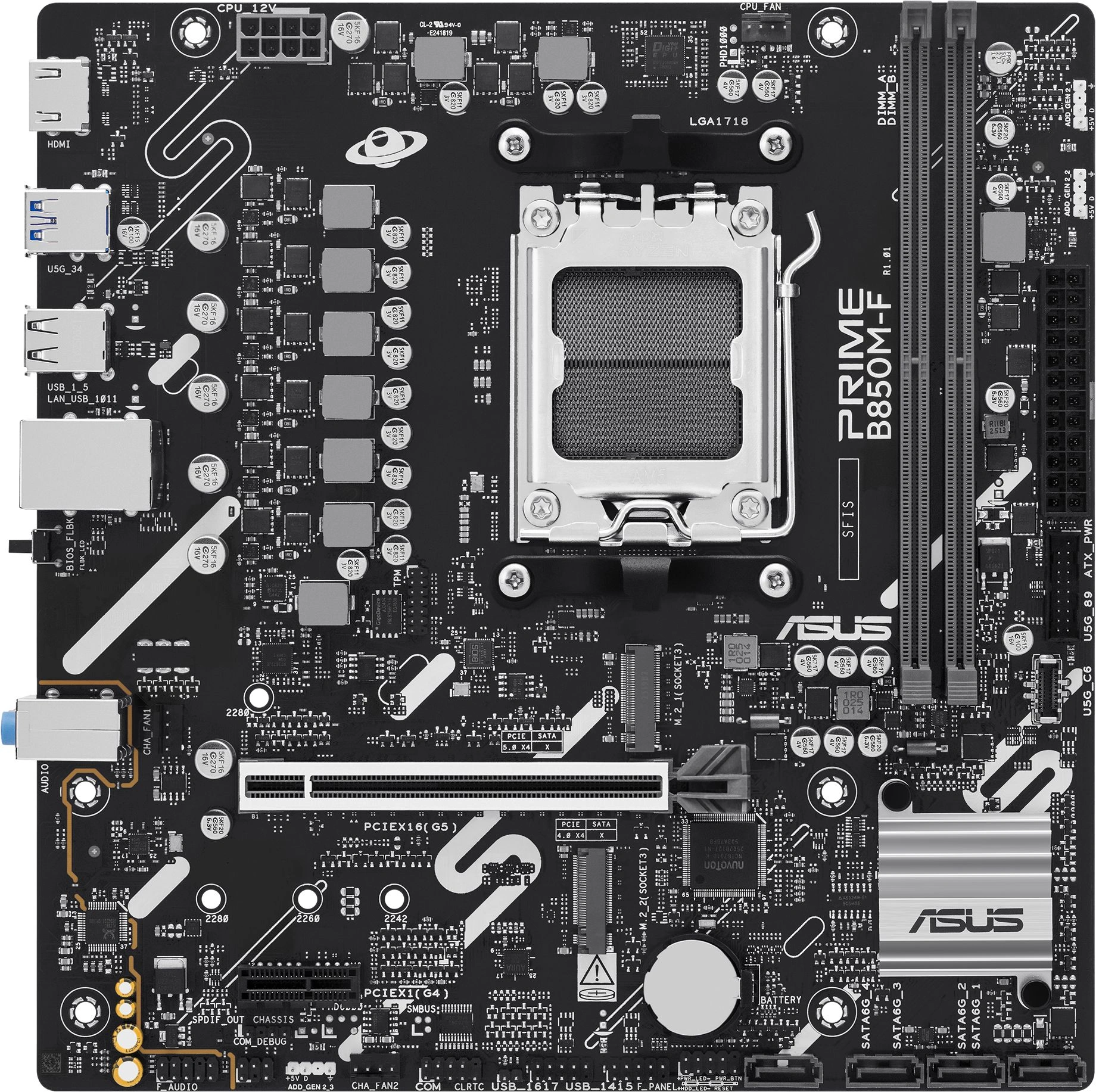Материнская плата Asus PRIME B850M-F Socket AM5 AMD B850 2xDDR5 mATX AC`97 8ch(7.1) GbLAN RAID+VGA+HDMI