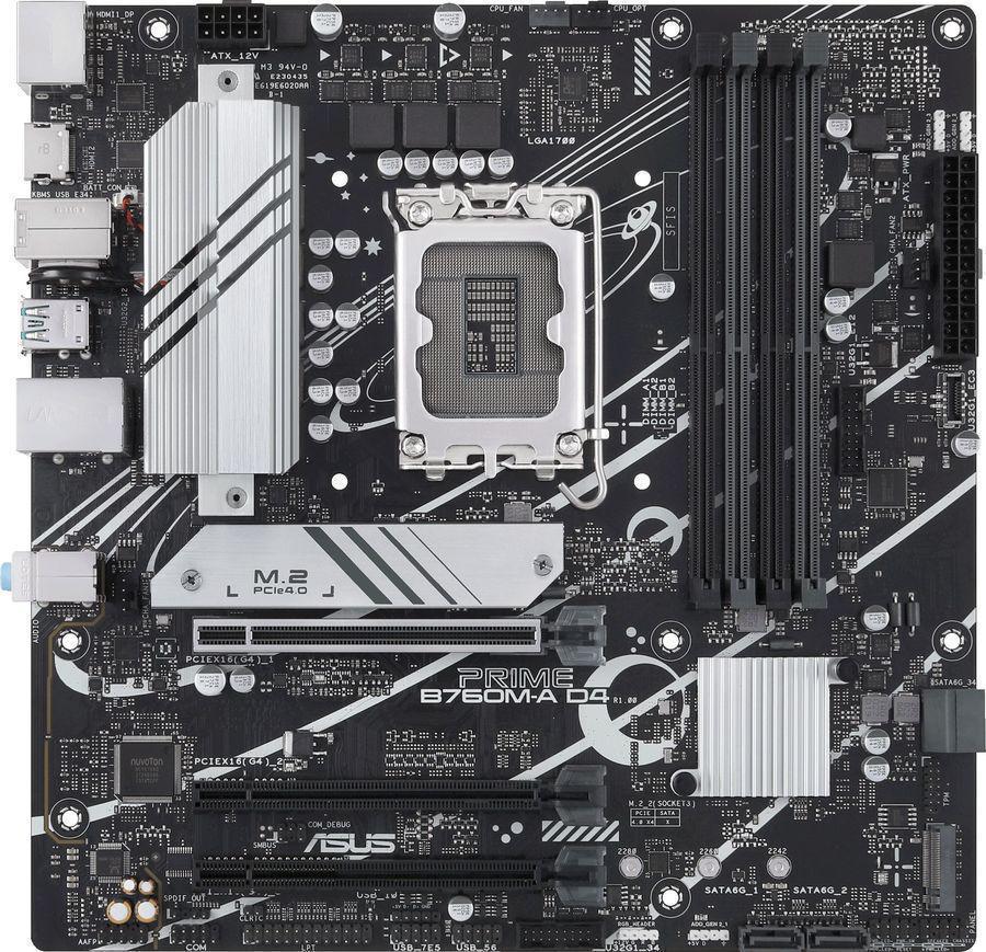 Материнская плата Asus PRIME B760M-A D4-CSM Soc-1700 Intel B760 4xDDR4 mATX AC`97 8ch(7.1) 2.5Gg RAID+HDMI+DP