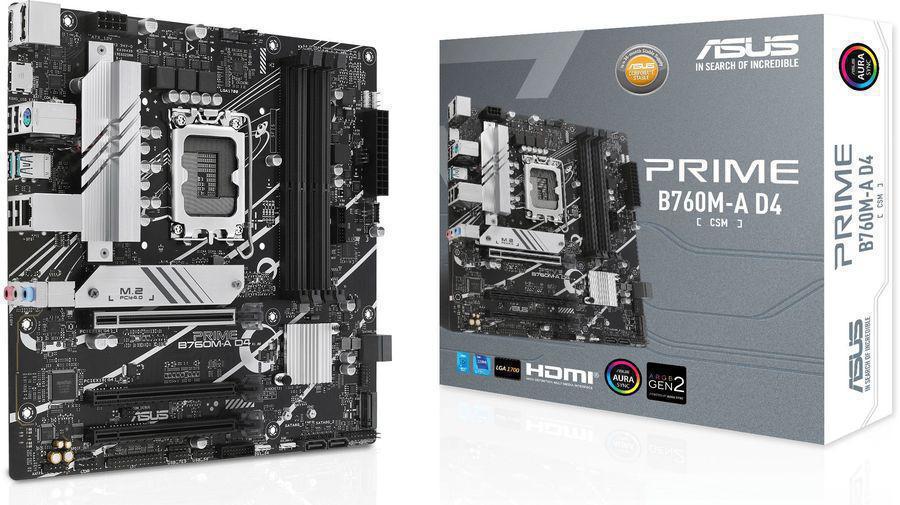 Материнская плата Asus PRIME B760M-A D4-CSM Soc-1700 Intel B760 4xDDR4 mATX AC`97 8ch(7.1) 2.5Gg RAID+HDMI+DP