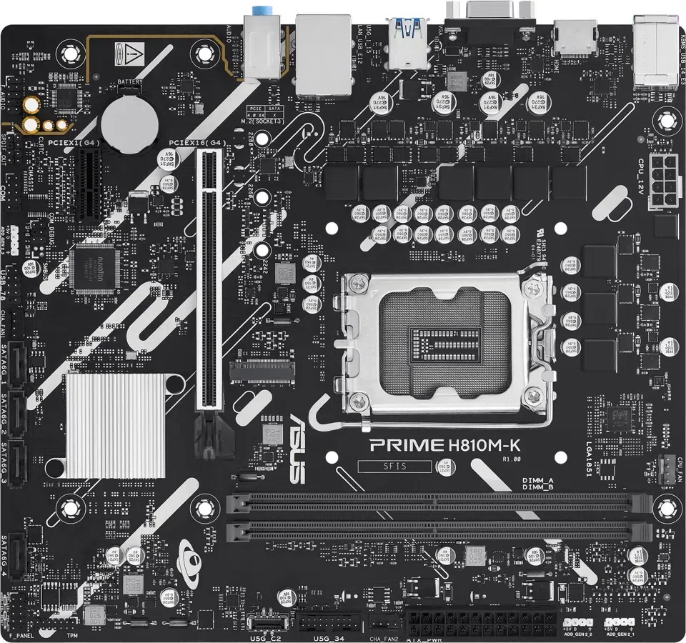 Материнская плата Asus PRIME H810M-K Soc-1851 Intel H810 2xDDR5 mATX AC`97 8ch(7.1) GbLAN RAID+VGA+HDMI