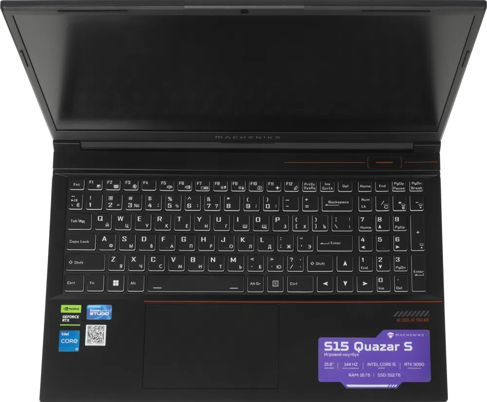 Ноутбук Machenike S15 Quazar S Core i5 12450H 16Gb SSD512Gb NVIDIA GeForce RTX 3050 4Gb 15.6" IPS FHD (1920x1080) без ОС black WiFi BT Cam 2668mAh (JJ00GB00JRU)