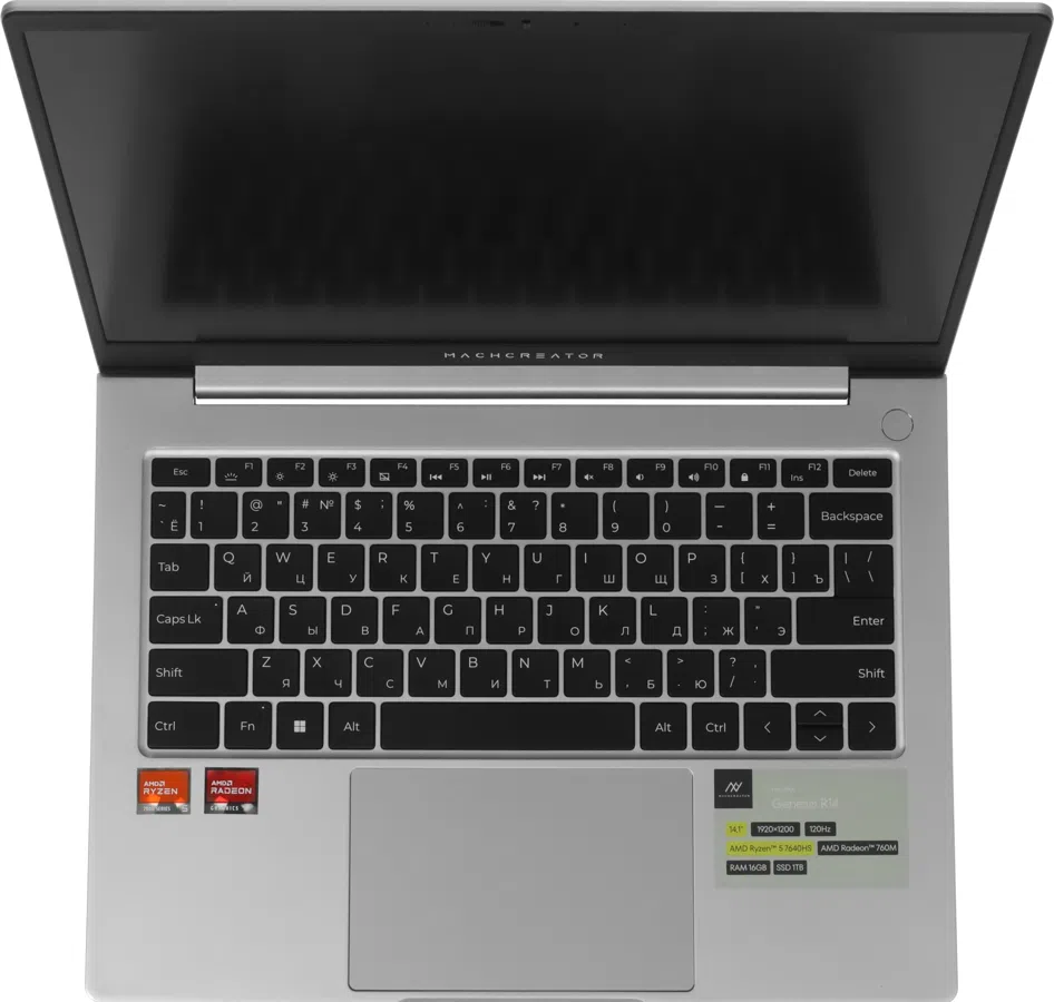 Ноутбук Machcreator Genesis R14 Ryzen 5 7640HS 16Gb SSD1Tb AMD Radeon 760M 14.1" IPS FHD (1920x1200) без ОС silver WiFi BT Cam 6550mAh (JJ00GW00GRU)