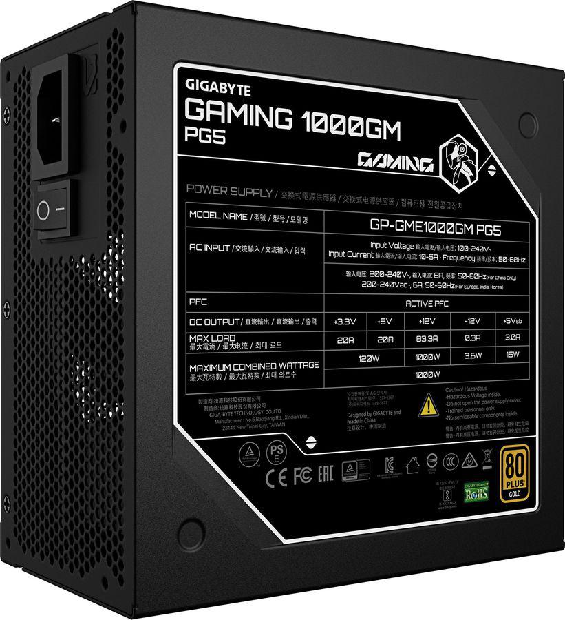 Блок питания Gigabyte ATX 1000W GP-GME1000GM PG5 80+ gold (20+4pin) APFC 135mm fan 8xSATA Cab Manag RTL