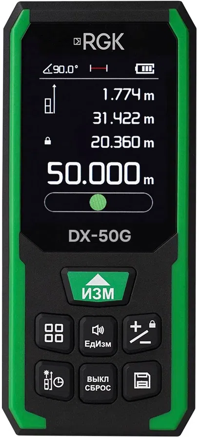 Лазерный дальномер RGK DX-50G 2кл.лаз. 800нм цв.луч. зеленый