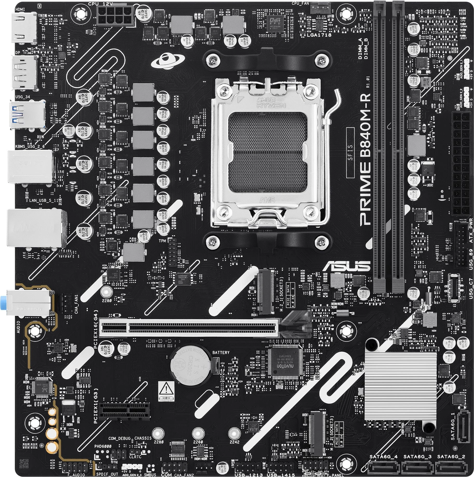 Материнская плата Asus PRIME B840M-R Socket AM5 AMD B840 2xDDR5 mATX AC`97 8ch(7.1) GbLAN RAID+HDMI+DP