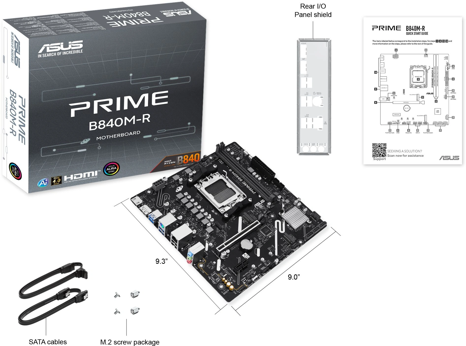 Материнская плата Asus PRIME B840M-R Socket AM5 AMD B840 2xDDR5 mATX AC`97 8ch(7.1) GbLAN RAID+HDMI+DP