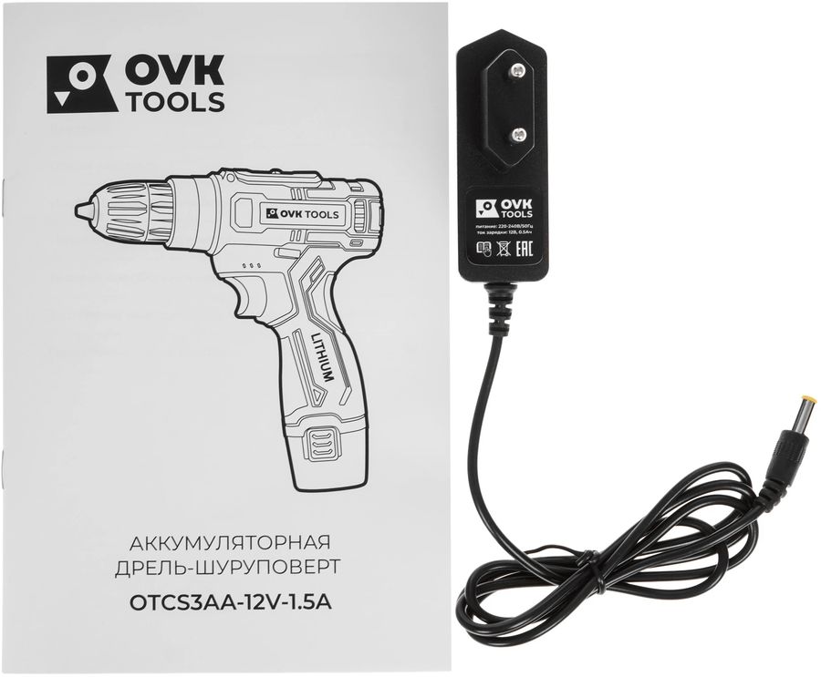 Дрель-шуруповерт Ovk Tools OTCS3AA-12V-1.5A 12Вт аккум. патрон:быстрозажимной (кейс в комплекте)