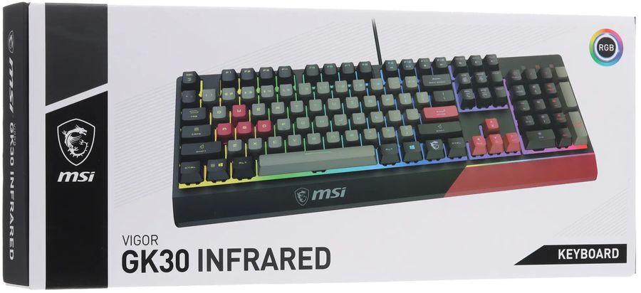 Клавиатура MSI GK30 Infrared черный/красный USB Multimedia for gamer LED (подставка для запястий) (S11-04RUF01-CLA) кабель 1.8м