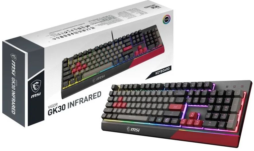 Клавиатура MSI GK30 Infrared черный/красный USB Multimedia for gamer LED (подставка для запястий) (S11-04RUF01-CLA) кабель 1.8м