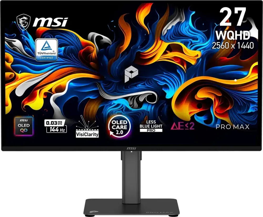Монитор MSI 26.5" Max 271QPX14G черный QD OLED LED 16:9 HDMI M/M матовая HAS Piv 1500000:1 250cd 178гр/178гр 2650x1440 144Hz FreeSync Premium Pro DP WQ USB 8кг
