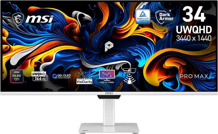 Монитор MSI 34" Max 341QPXW14G белый QD OLED LED 21:9 HDMI M/M полуматовая HAS Piv 250cd 178гр/178гр 3440x1440 144Hz FreeSync Premium Pro DP UW USB 8.9кг