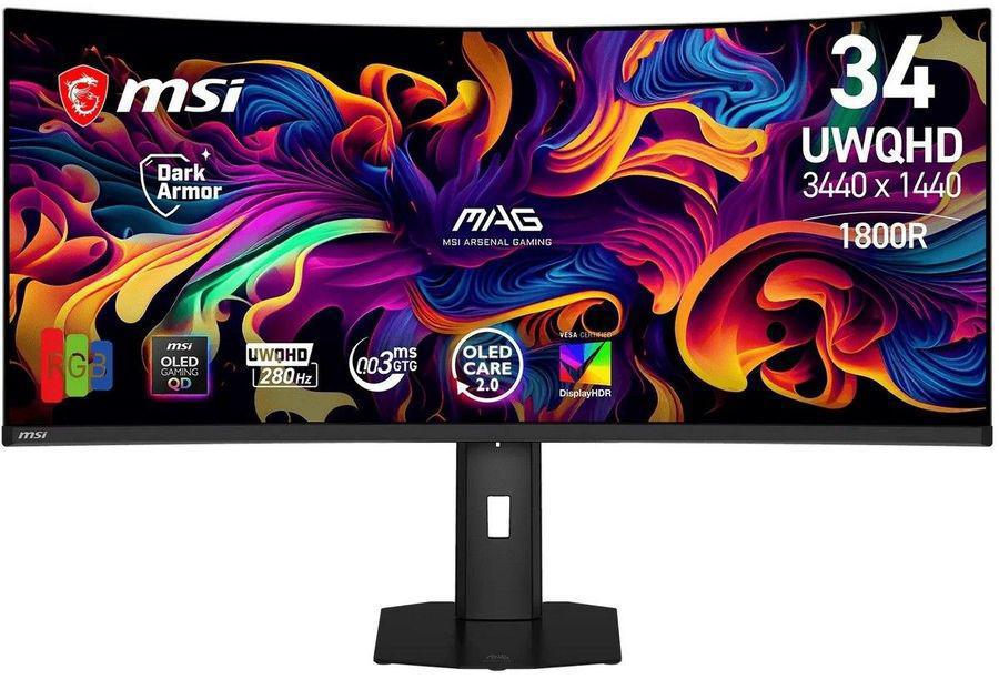 Монитор MSI 34" MPG 341CQP QD-OLED X28 черный QD OLED LED 21:9 HDMI матовая HAS 1500000:1 300cd 178гр/178гр 3440x1440 280Hz G-Sync FreeSync Premium Pro DP UW USB 9.5кг